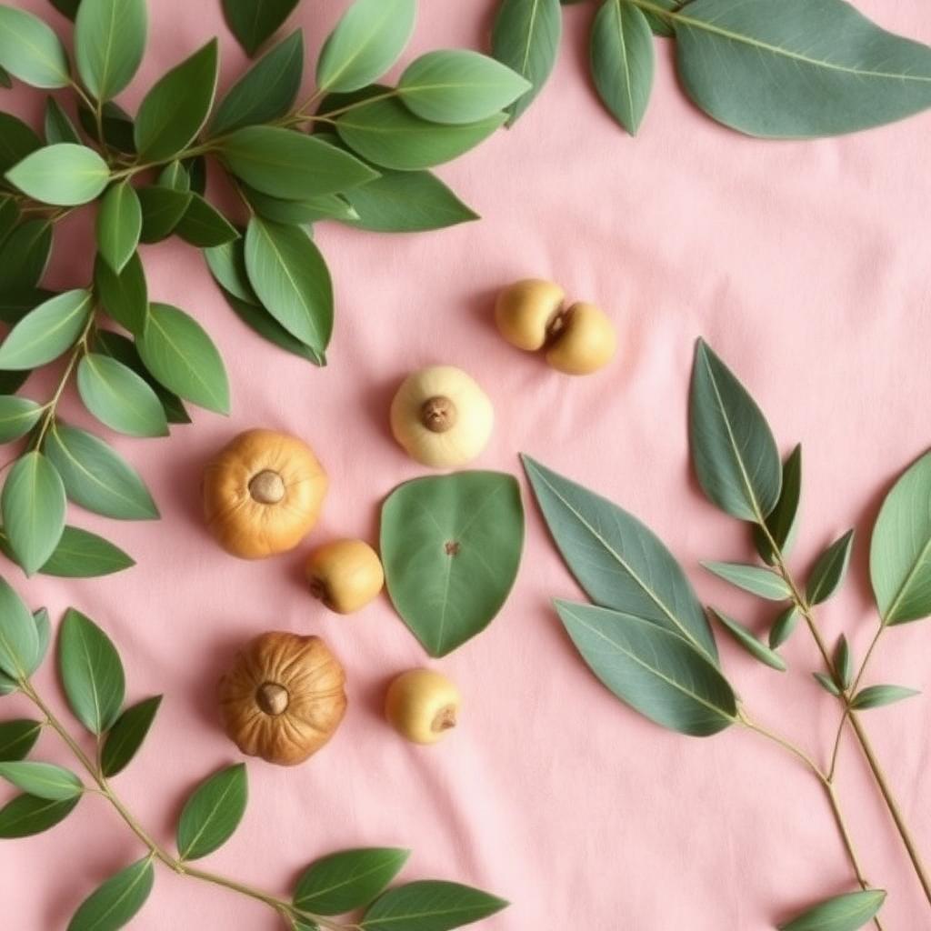 ChiNdü West African superfoods flat lay, bambara groundnut, tigernut and moringa botanical wellness ingredients on blush linen